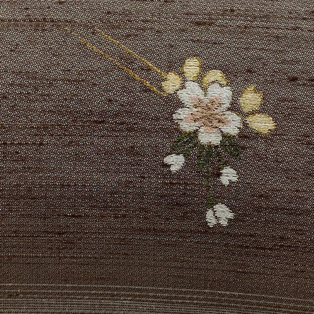 袋帯 かんざし 桜 金銀糸 小豆色 全通 正絹