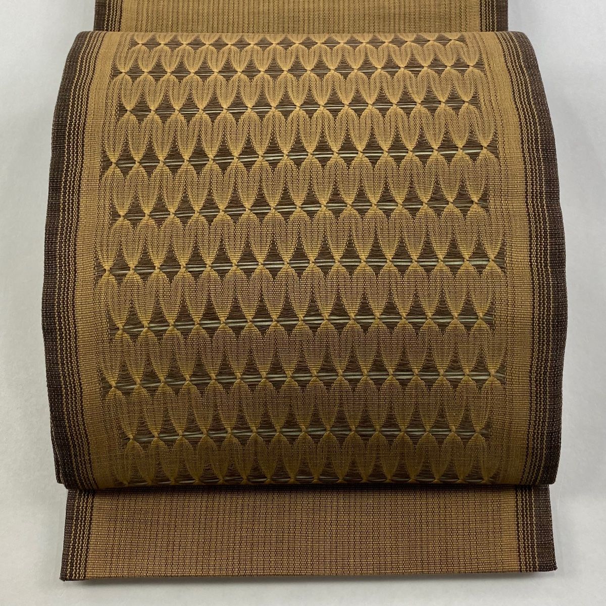 袋帯 縞 幾何学 茶色 お太鼓柄 正絹