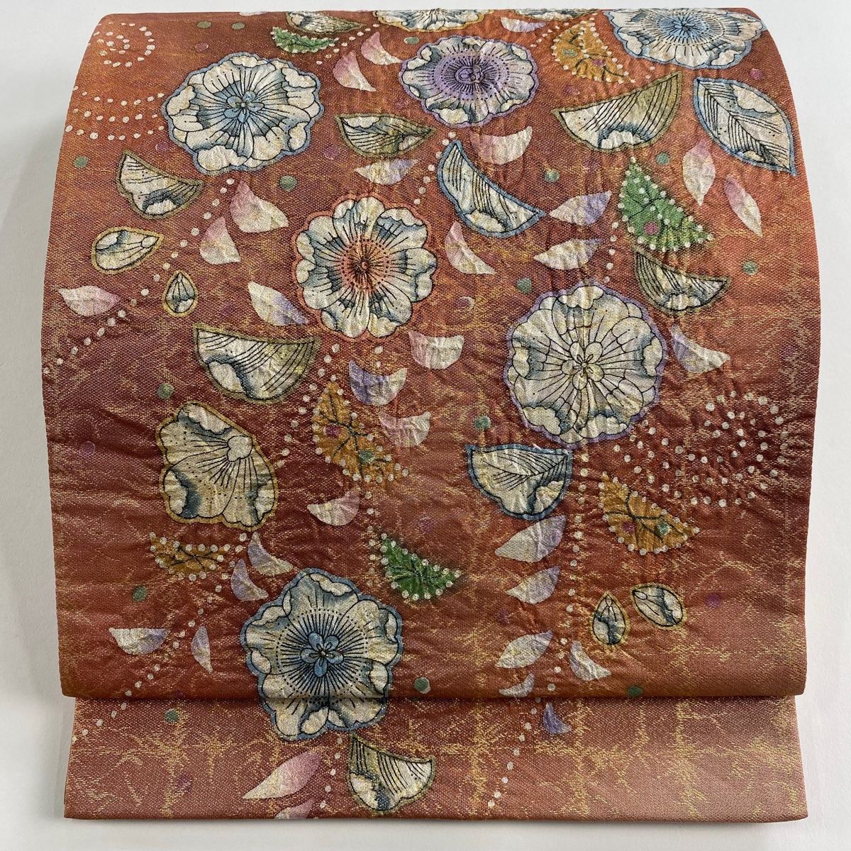 【美品】 袋帯 名品 草花 金糸 ぼかし ピンク お太鼓柄 正絹 【】