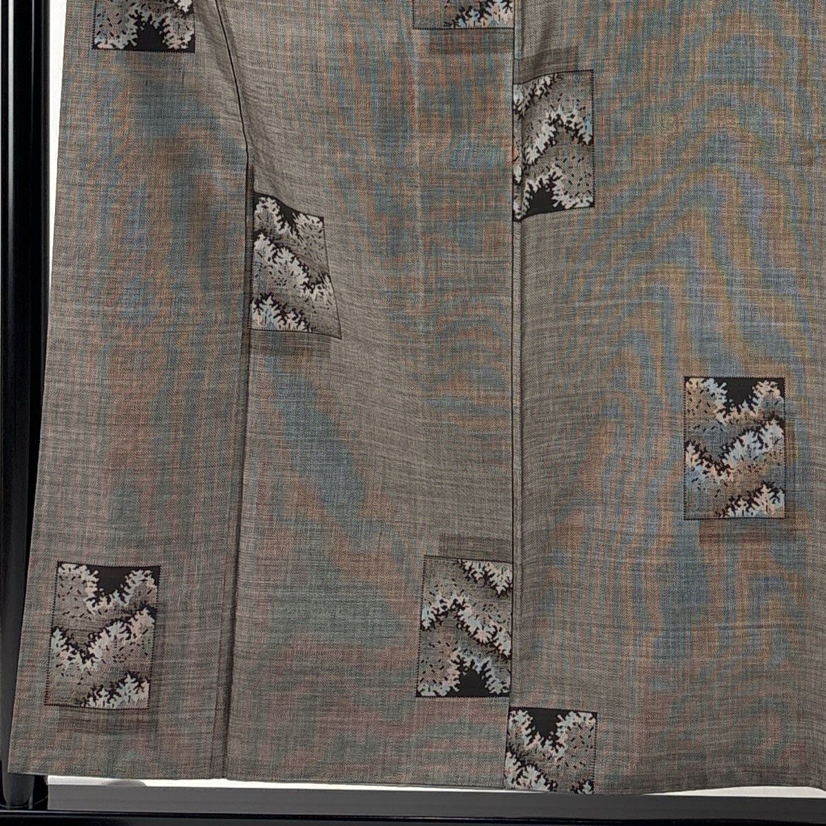 紬 身丈156.5cm 裄丈63.5cm S 袷 色紙 樹木 焦茶色 正絹