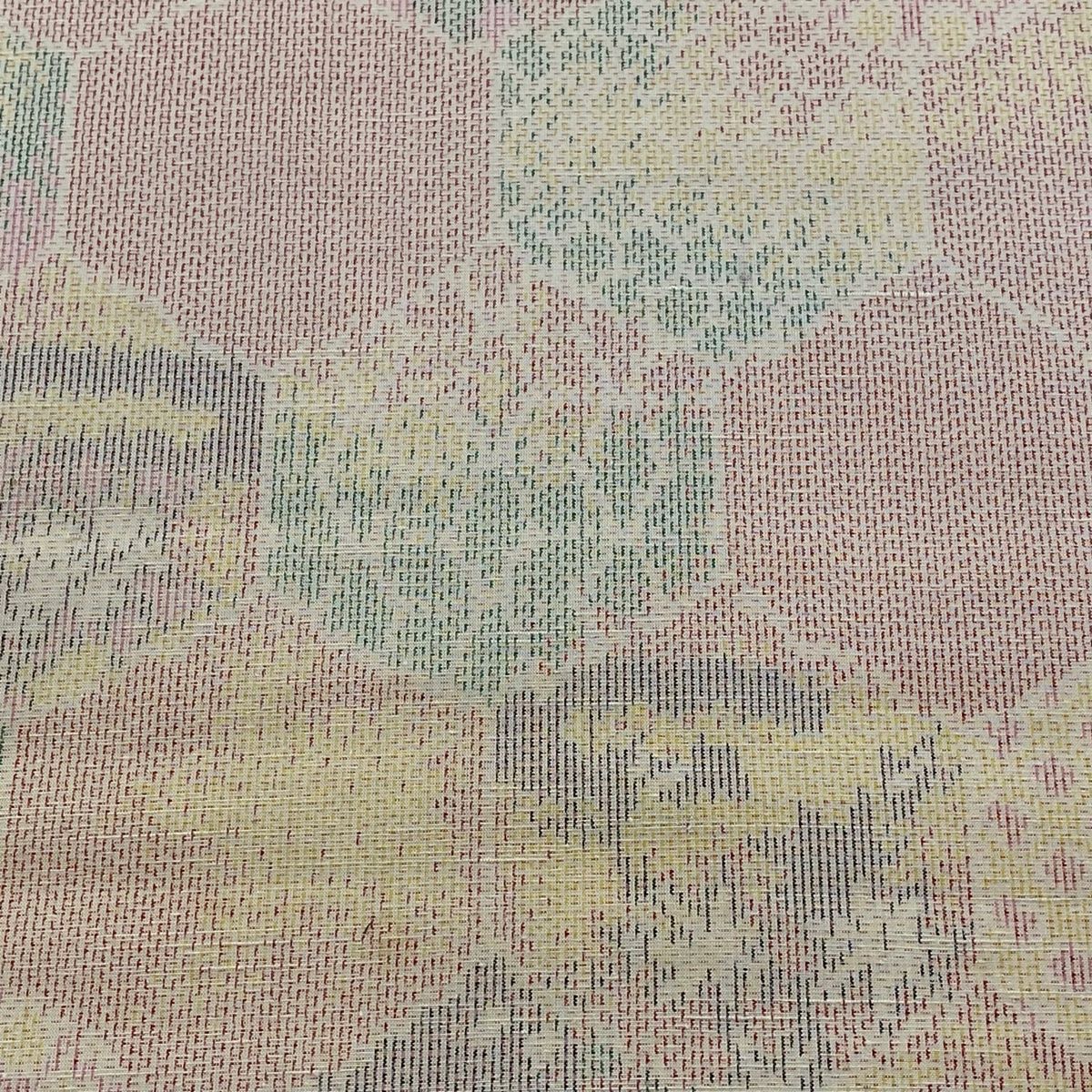 反物 秀品 紬 亀甲 草花 クリーム 正絹