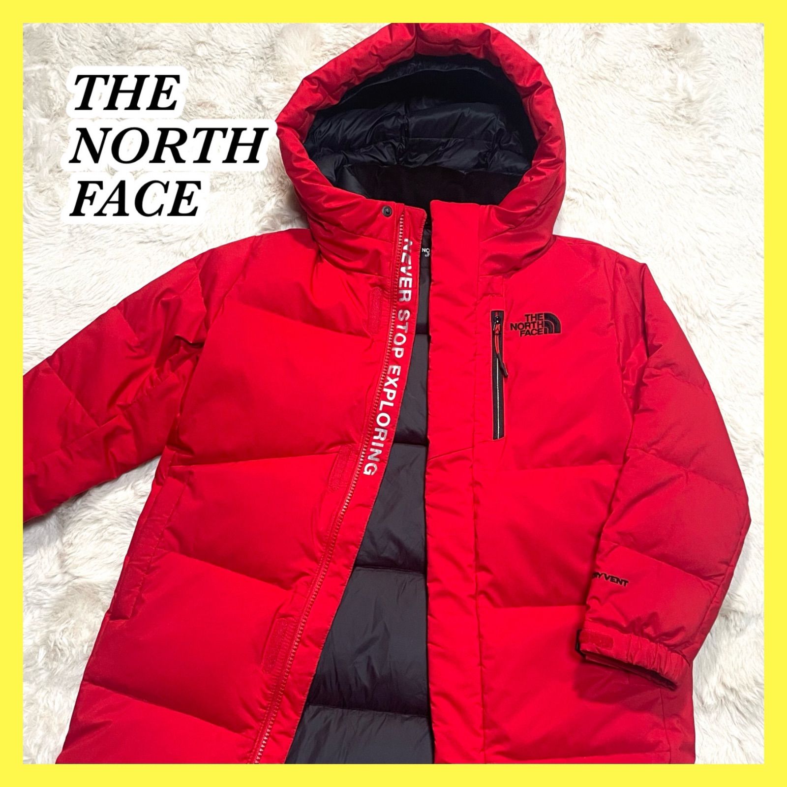 THE NORTH FACE ノースフェイス ダウンコート ベンチコート ダウンジャケット ワンポイント刺繍 ロゴジップ キッズ 130cm 子供 男児 女児 男女兼用 ユニセックス 赤 レッド 古着