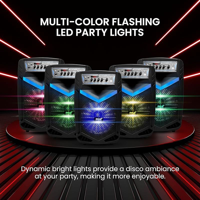 【Pyle 400W Bluetooth付き ワイヤレス スピーカー】 充電式バッテリー 屋外で使える 重量3.1kg. ８インチ サブウーファー 1インチ ツイーター付き 携帯用 PA システムスピーカー、 録音機能、 カラオケスピーカー マイク、DJ 0