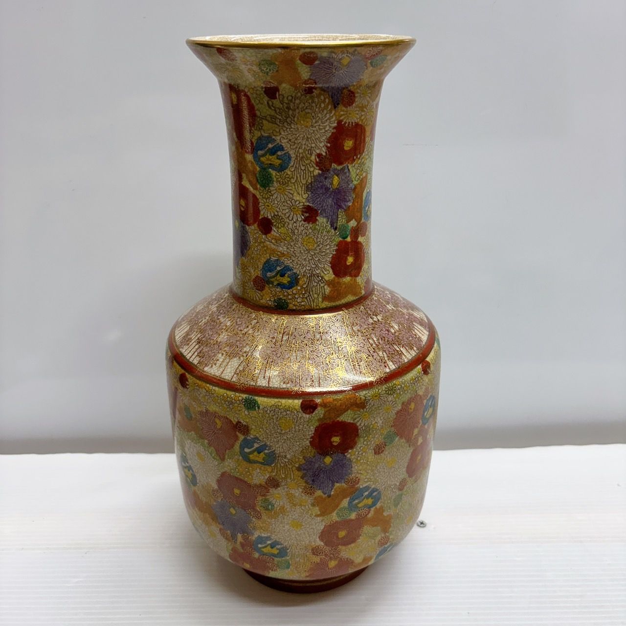 h9620 薩摩焼 連山 大花瓶 金欄手 花扇面 薩摩連山 花 NOITHATQUANGTHANH_NET