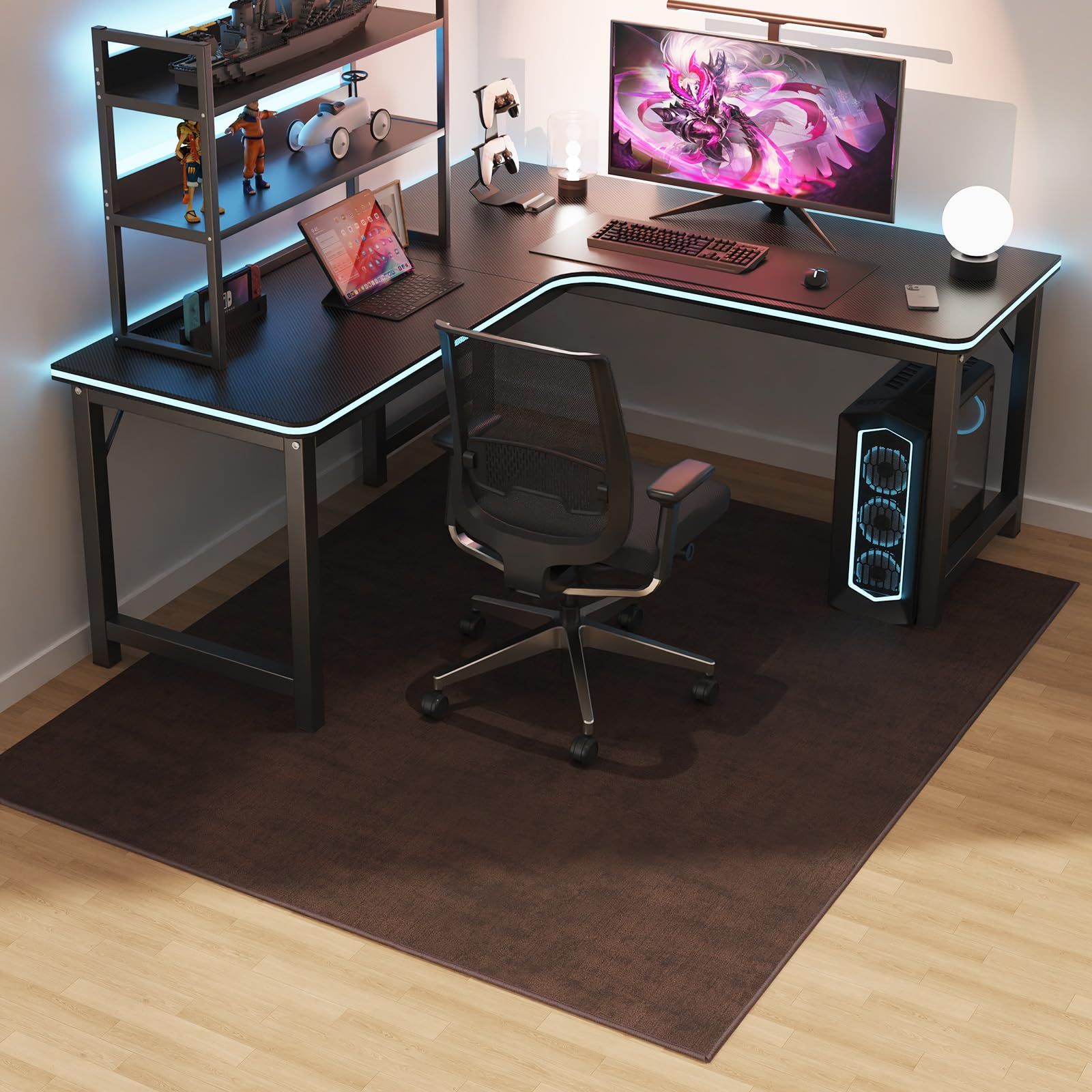 新品 ゲーミングチェアマット フランネル素材 130&times;160cm デスクチェアマット 滑り止め加工 ゲーミングマット 短毛タイプ 厚さ4mm 防音 床保護 デスクカーペット フローリング 傷防止 床暖房OK 椅子も足元もスムーズ快適 ブラウン