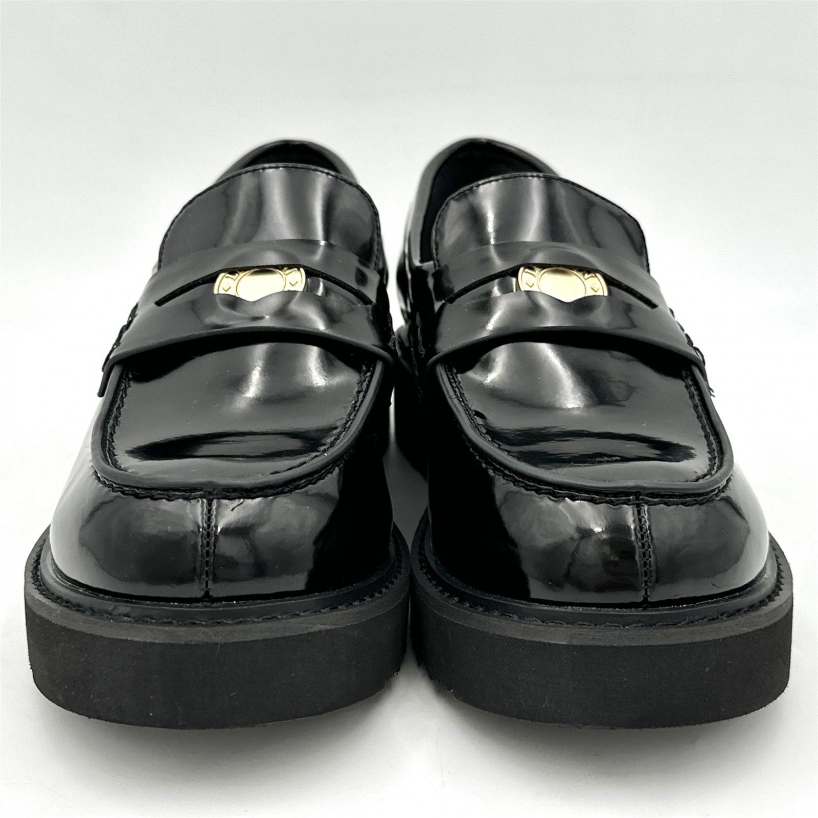 厚底コインローファー 合皮エナメル加工