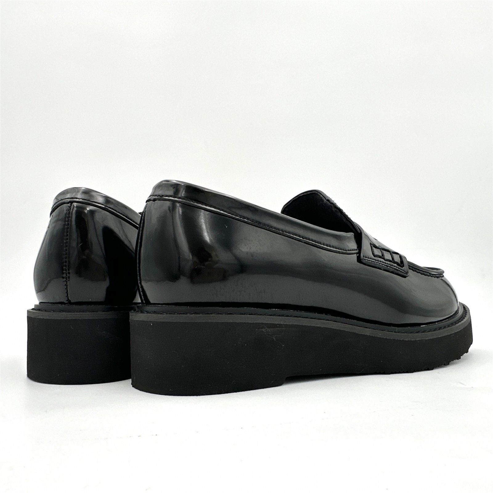  LE TALON 厚底コインローファー 合皮エナメル加工 ブラック 1738 T ローファー 革靴 靴