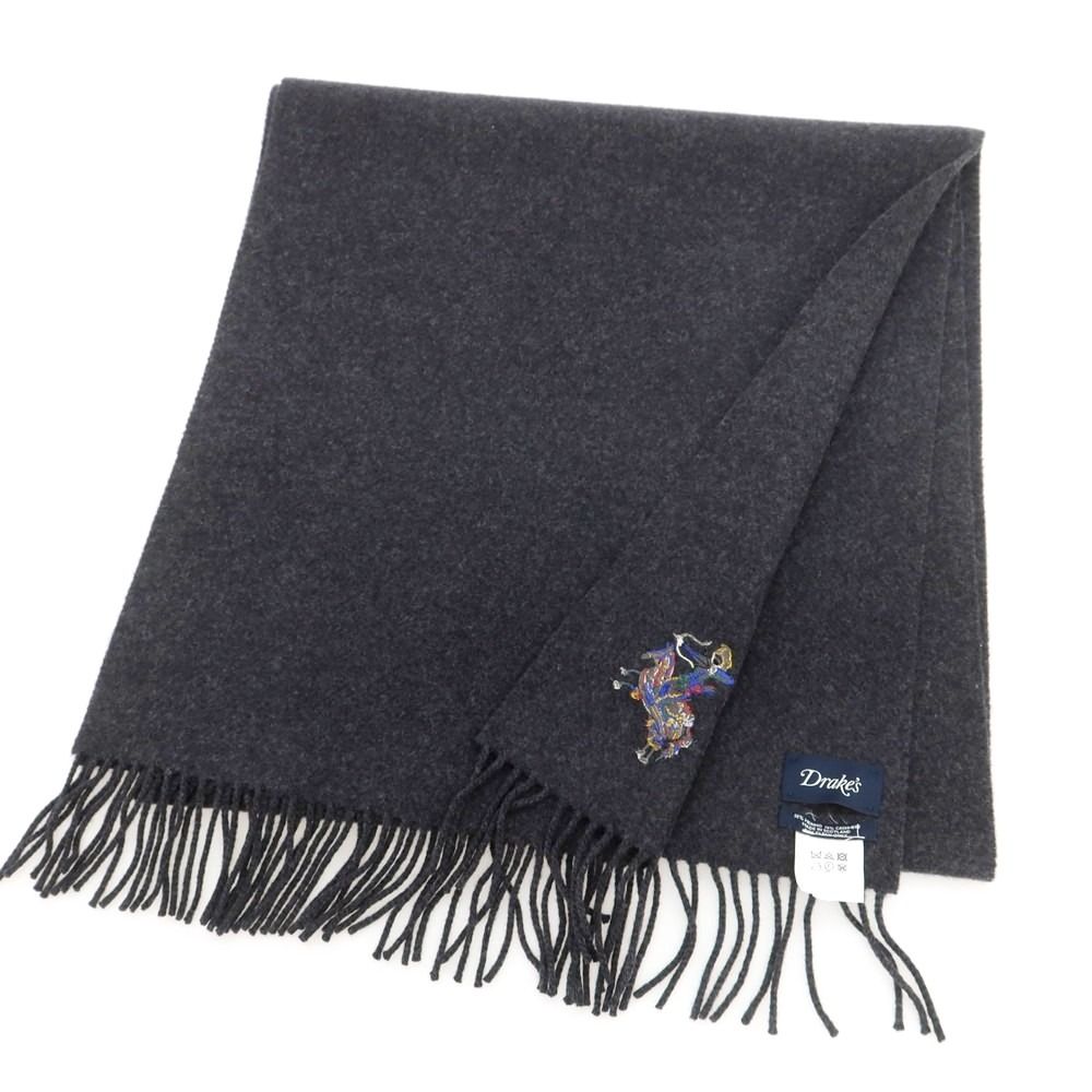 ドレイクス DRAKES ウールカシミヤ マフラー チャコールグレー メンズ