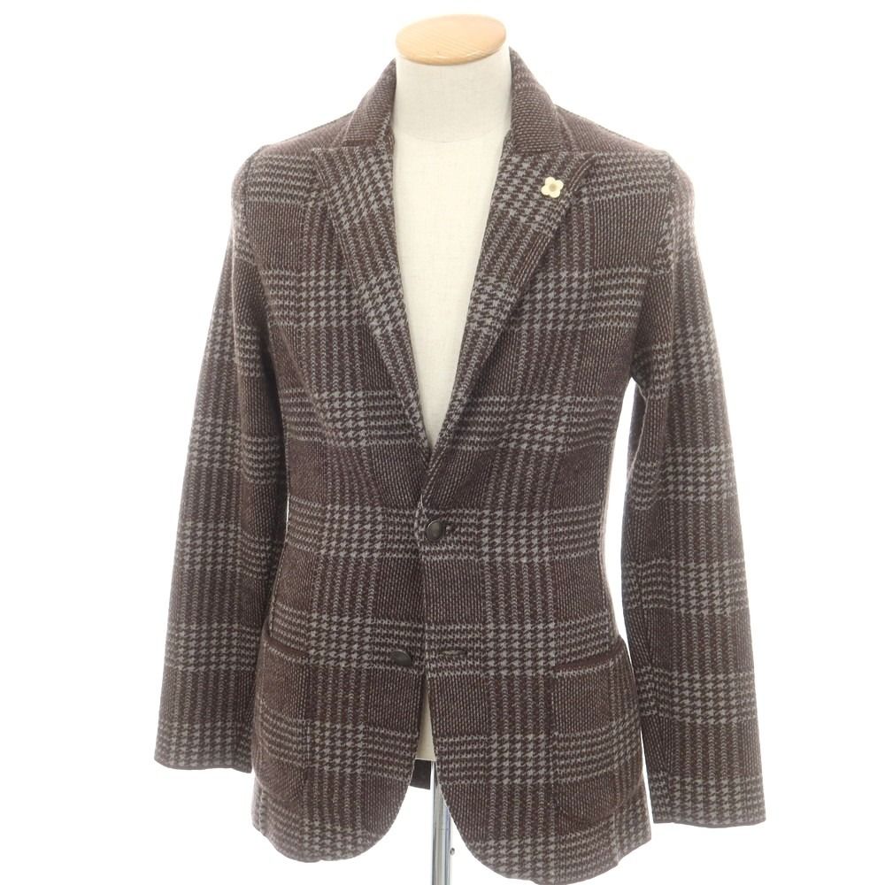 ラルディーニ LARDINI ウールアルパカ チェック ニットジャケット 