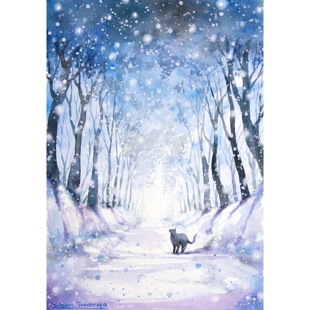 さくらさま 原画 白い並木道 SMサイズ 水彩画 2775