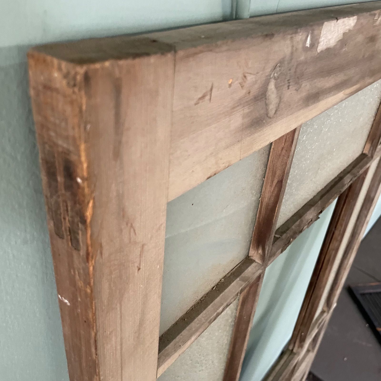 ♭ ガラス窓 木製 扉 W72cm×D3cm×H173cm アンティーク ガラス戸 建具