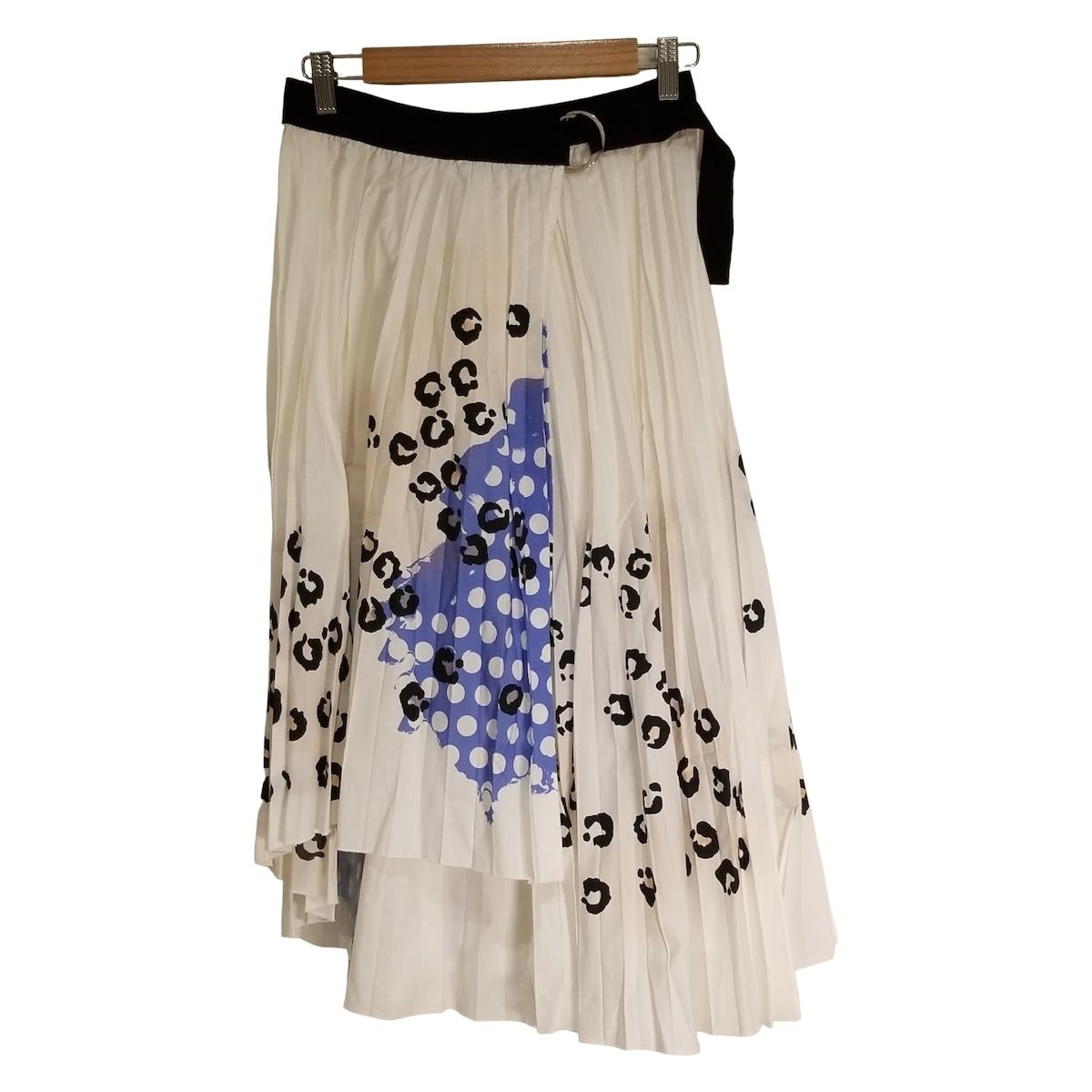 ERMANNO SCERVINO エルマノシェルビーノ 巻きスカート サイズ42 L レディース - 白×ブルー×黒 ロング 豹柄 ドット柄 プリーツ