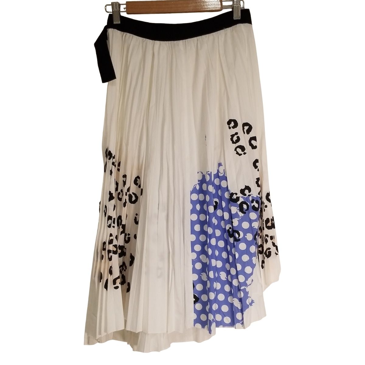 ERMANNO SCERVINO エルマノシェルビーノ 巻きスカート サイズ42 L レディース - 白×ブルー×黒 ロング 豹柄 ドット柄 プリーツ