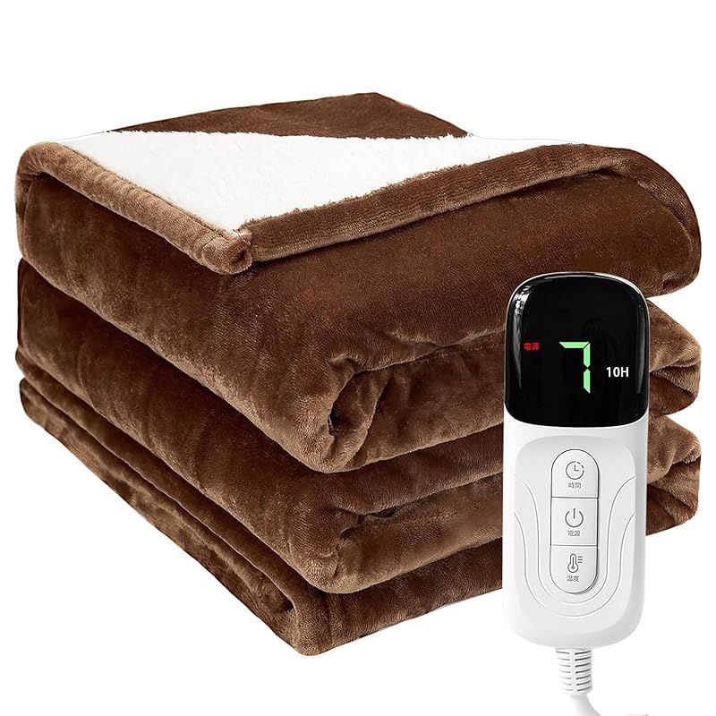 JUUE 電気毛布 掛け敷き兼用 160×130cm 7段階温度調整- 6段階タイマー 電気ブランケット フランネルとサンゴフリース 厚手生地 3分速暖 恒温加熱 過熱保護 切り忘れ防止 省エネ 柔らか 丸洗い可 ダニ退治 抗菌防臭 防寒対策 暖房器具 1