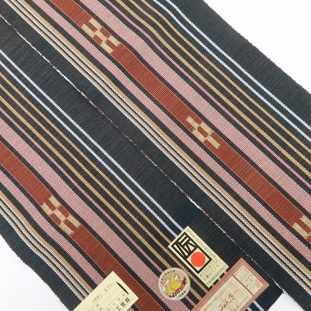 ❁tomihisa❁ 八重山みんさー ミンサー 綿 夏着物 永遠の愛の証 いつまでも色あせぬ想い 浴衣 証紙付 半幅帯 6565