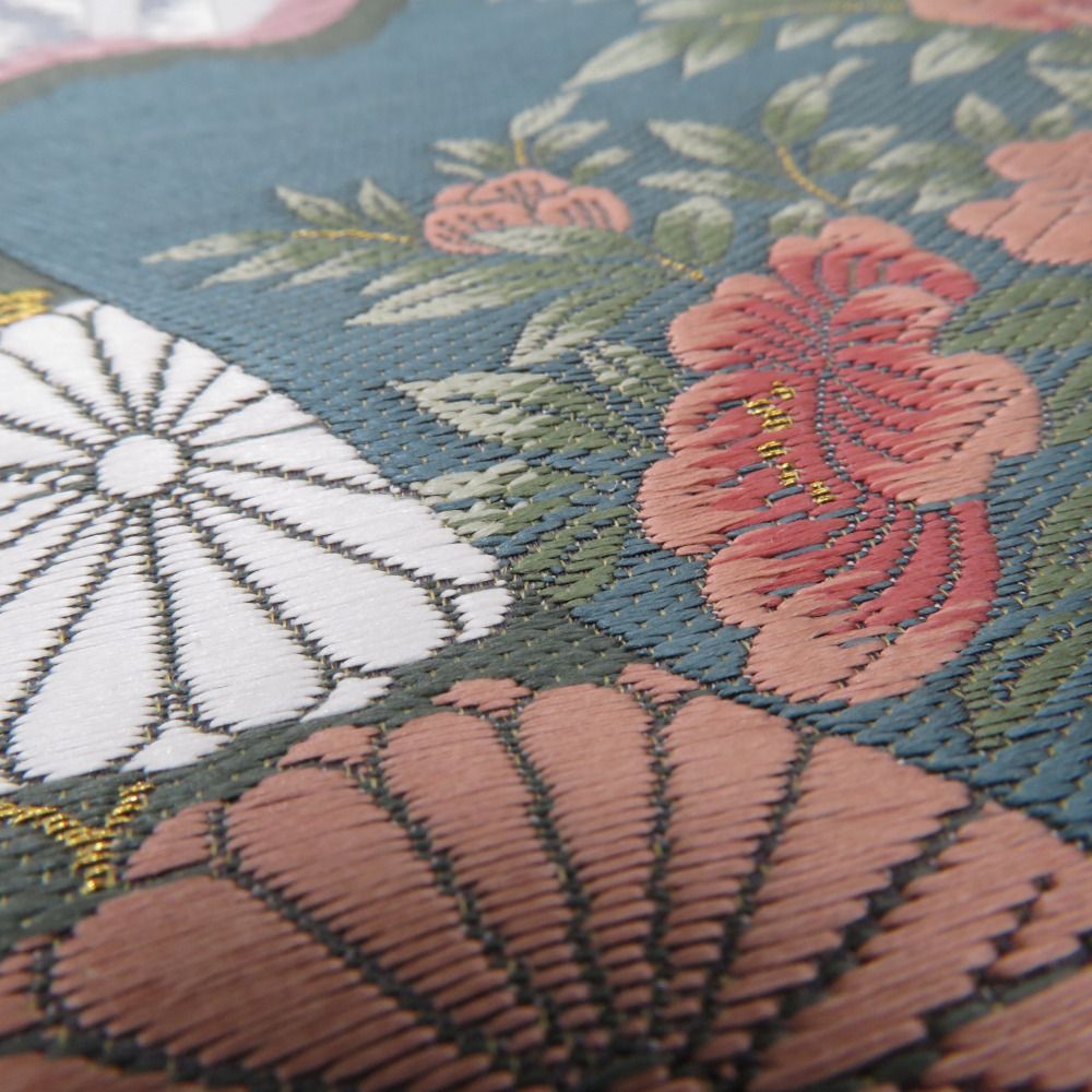 薄緑色 花模様 袋帯　正絹 金銀糸　西陣織 袋帯 未使用 フォーマル 京都 西陣 正絹 全通 金華山織 金糸 淡