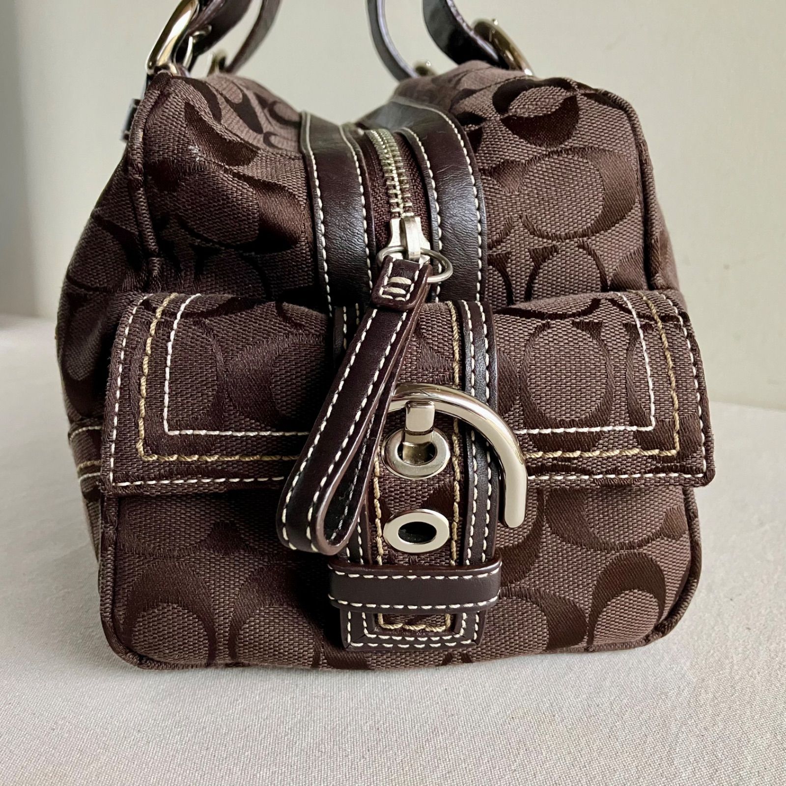 Coach Brown Leather Satchel Handbag Soho Purse w Side Pockets