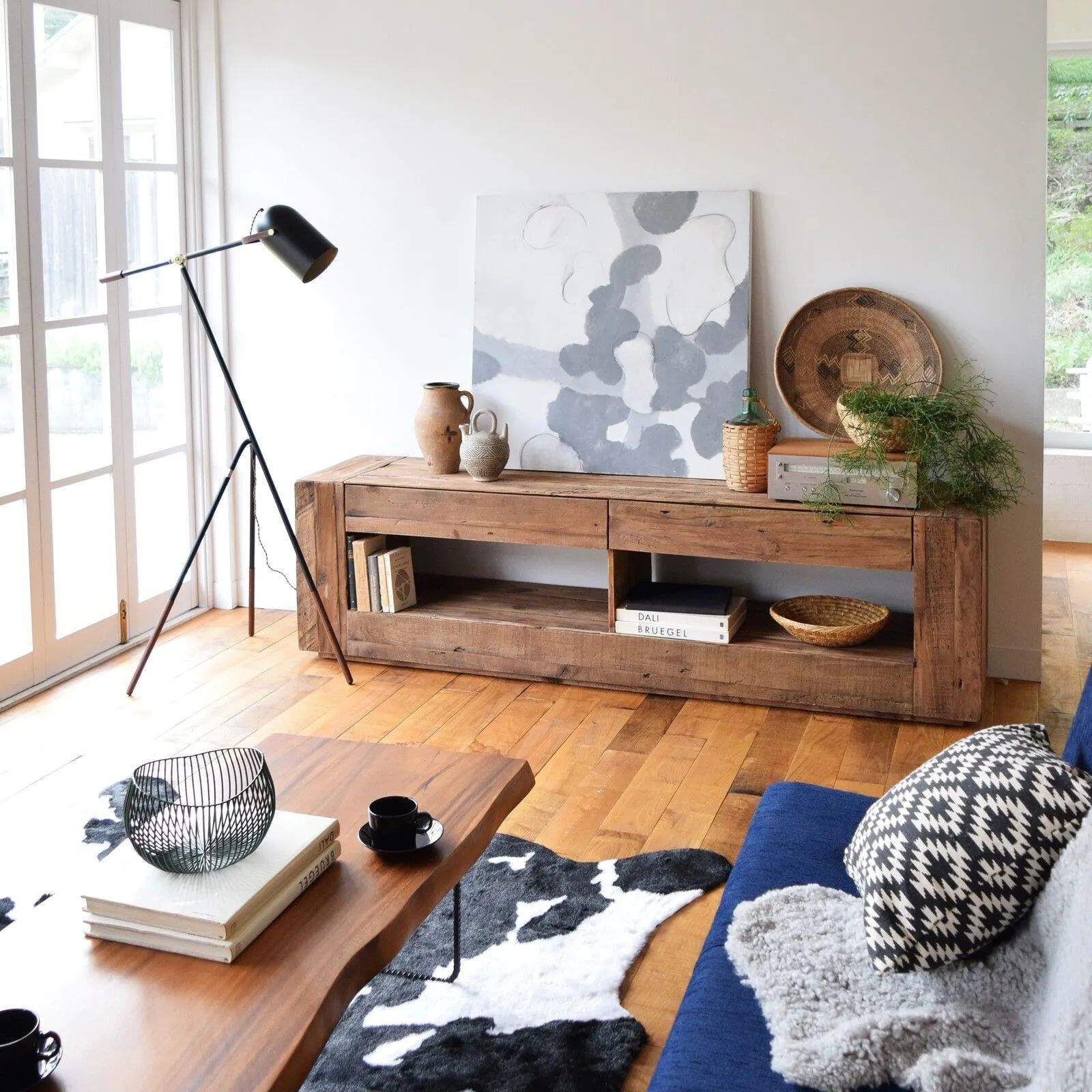 天然木 古材 アンティーク調 ローボード 幅210cm テレビボード リビングボード テレビ台 TVボード