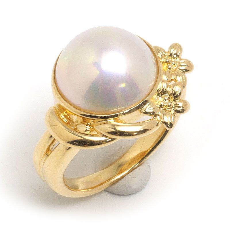 タサキ マベパールリング 約11.5号 K18YG フラワーモチーフ