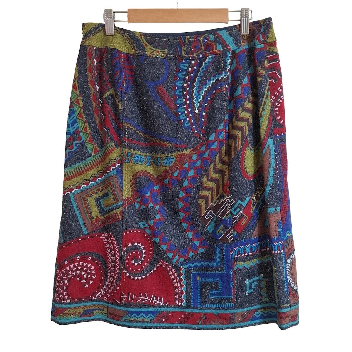 LEONARD レオナール ロングスカート サイズ73-97 レディース - ダークネイビー×レッド×マルチ シルク