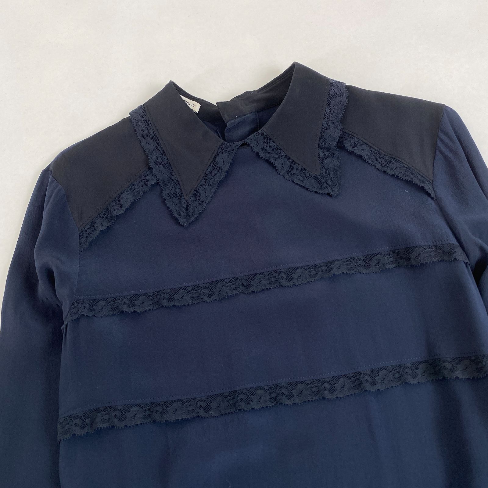 ミュウミュウ ワンピース MIU MIU レース襟 プリーツ ブラック 36 S M