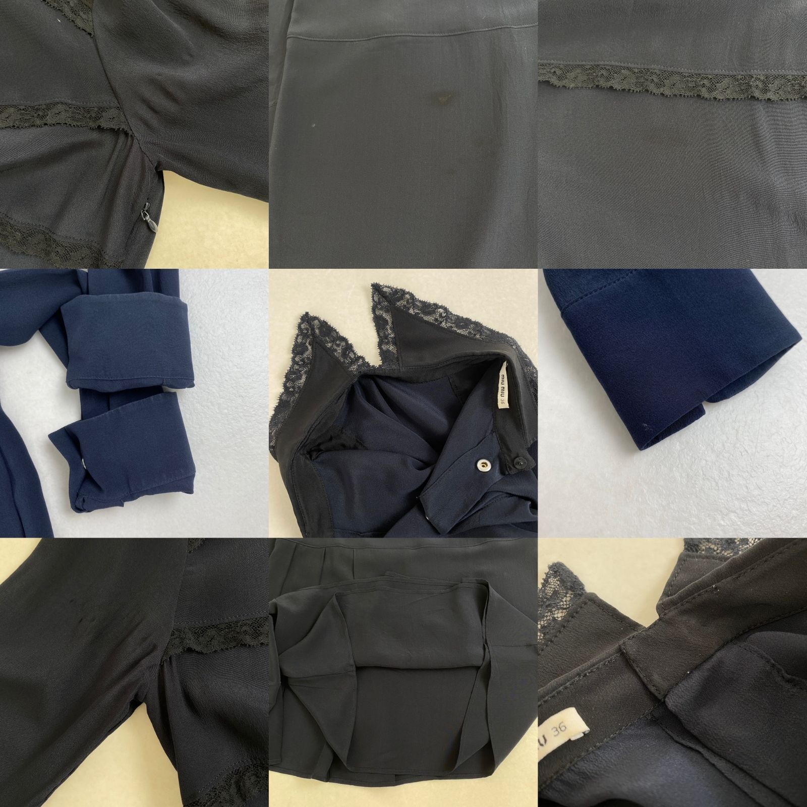 ミュウミュウ ワンピース MIU MIU レース襟 プリーツ ブラック 36 S M