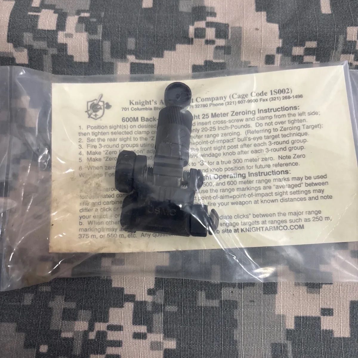 初期型 未使用品 本物 米軍 実物 KNIGHTS REAR SIGHT 600 METER 送料無料