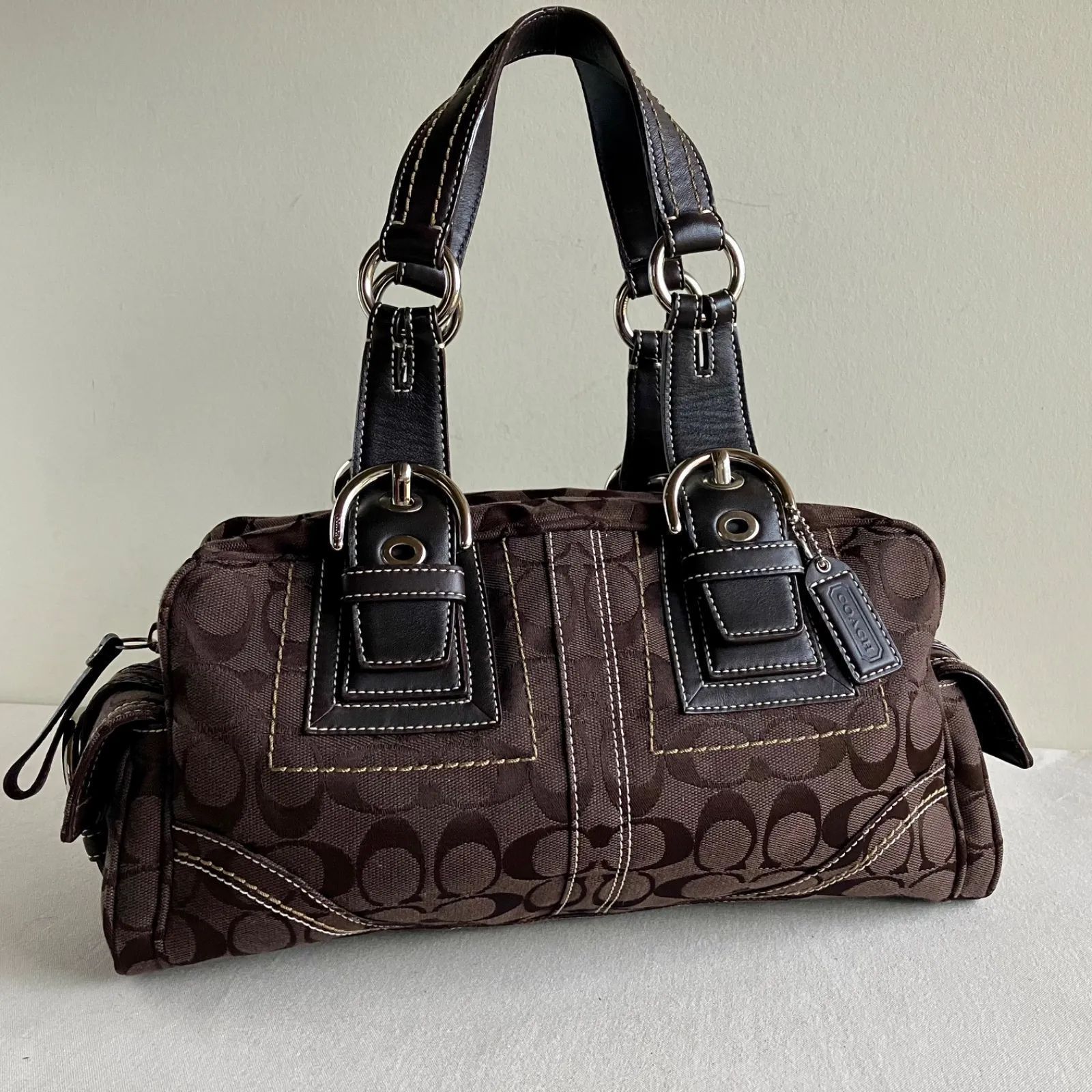 Coach Brown Leather Satchel Handbag Soho Purse w Side Pockets