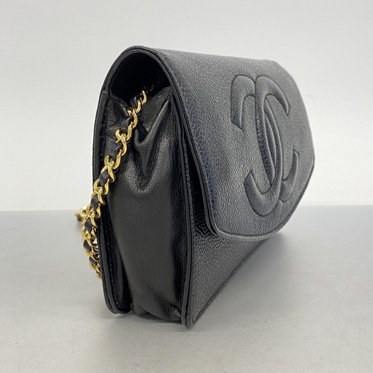 5me5782-h シャネル ショルダーウォレット キャビアスキン ブラック ゴールド金具 レディース