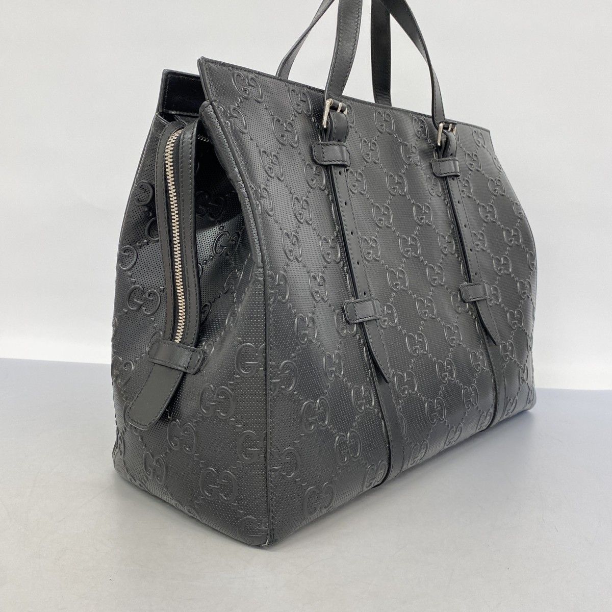5me5905 グッチ ボストンバッグ GGエンボス 625772 レザー ブラック シルバー金具 メンズ
