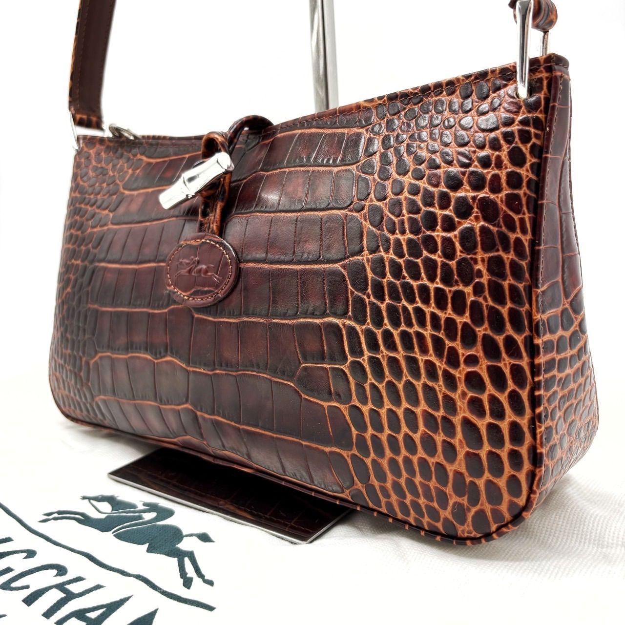 Longchamp ロンシャン ロゾ ハンドバッグ トートバッグ ショルダーバッグ クロコ調 レザー 革 ブラウン 茶色 トグル シルバー金具 ユニセックス 男女兼用 メンズ レディース