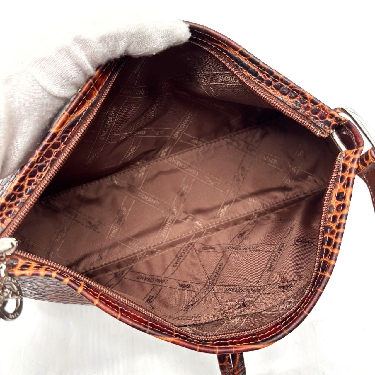 Longchamp ロンシャン ロゾ ハンドバッグ トートバッグ ショルダーバッグ クロコ調 レザー 革 ブラウン 茶色 トグル シルバー金具 ユニセックス 男女兼用 メンズ レディース DECORATOM_COM_BR