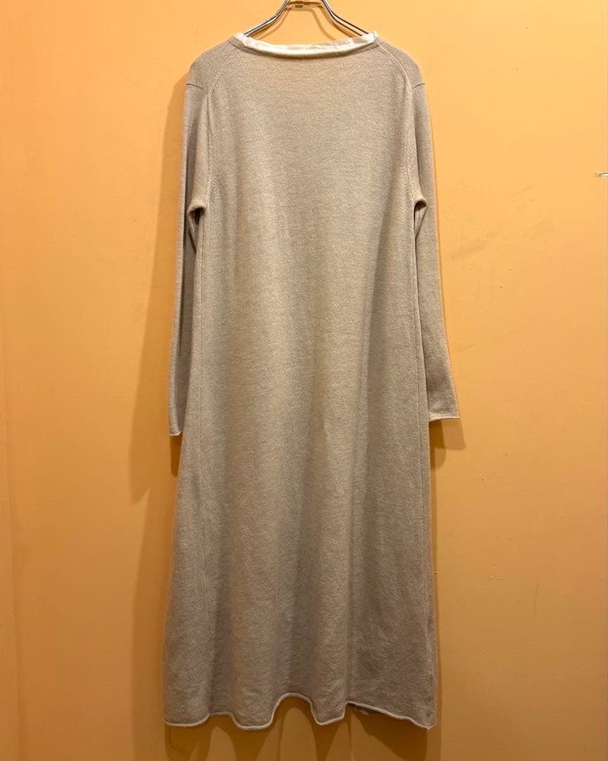 evam eva ニットワンピース ネック切り替え ベージュ Vネック み