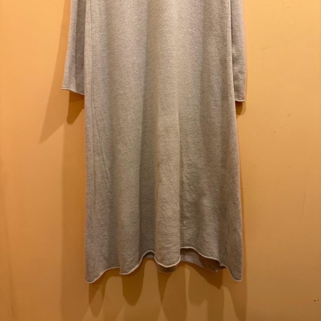  evam eva ニットワンピース ネック切り替え ベージュ Vネック み 長袖 七分袖 ニットワンピース