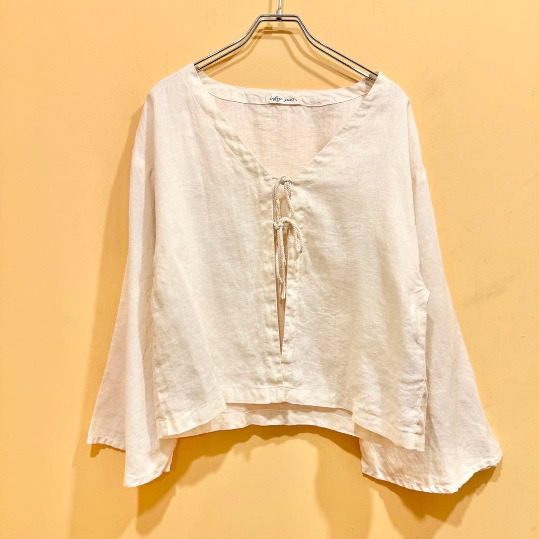 リネン indigo sea ティア 2Wayカーデ クリーム み