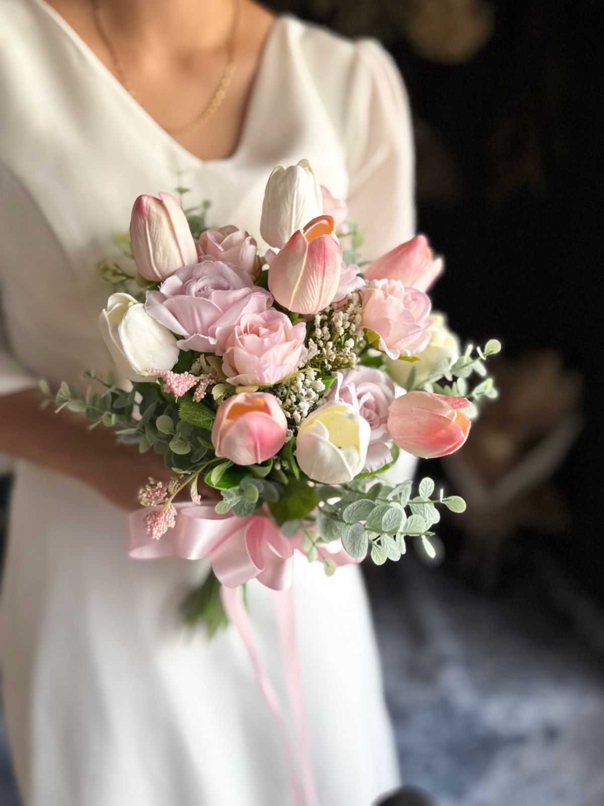 可愛いピンクチューリップ×スイートピークラッチブーケ☆ブートニア 楽天市場】春婚 チューリップ スイートピー クラッチブーケ 前撮り