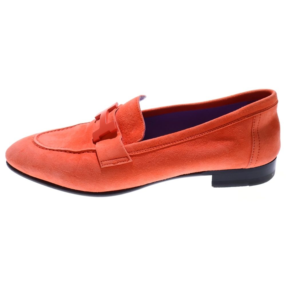 HERMES エルメス コンスタンス Hロゴバックル スエードレザー フラット ローカットシューズ ローファー オレンジ レディース