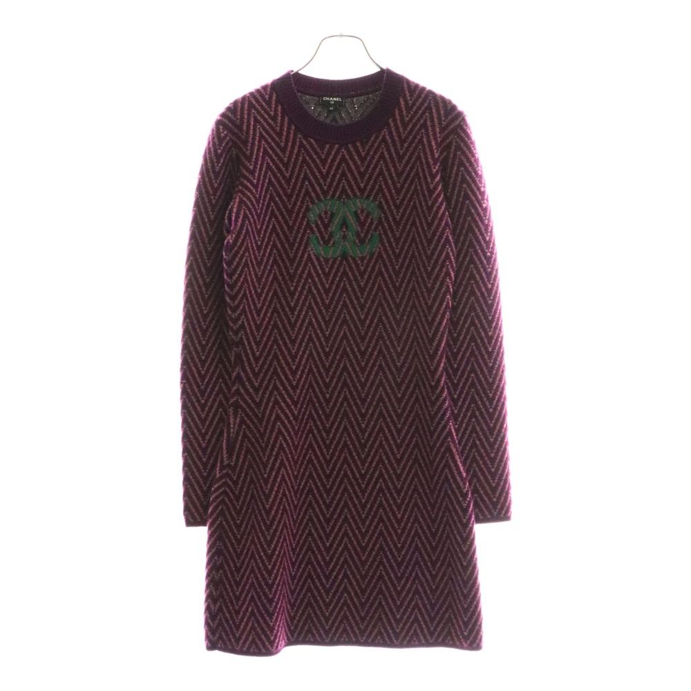 CHANEL シャネル ココマーク ロゴデザイン カシミヤ 長袖ニットワンピース レディース パープル