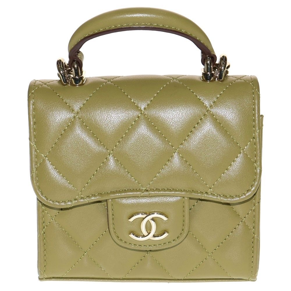 CHANEL シャネル ミニマトラッセ チェーン ショルダーバッグ ミニバッグ カーキ ラムスキン シルバー金具 AP2682