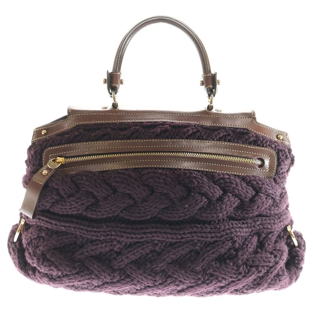 FERRAGAMO フェラガモ ガンチーニ 2WAY ニット ハンドバッグ ショルダーバッグ ブラウン レディース