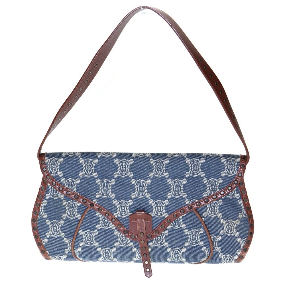 CELINE セリーヌ パリマカダム ハンドバッグ ワンショルダーバッグ インディゴブルー×ブラウン デニム×レザー