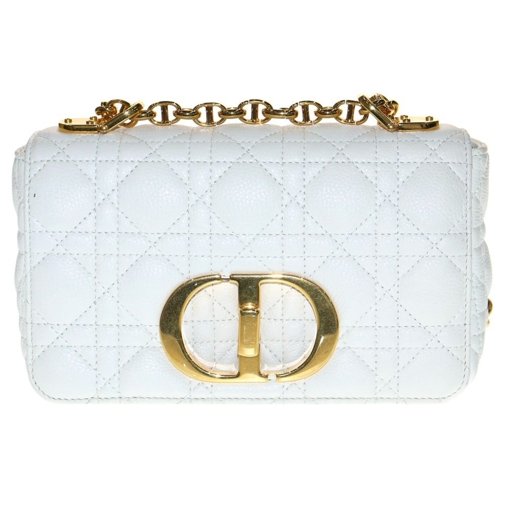 Christian Dior クリスチャンディオール カロ カナージュ スモール ショルダーバッグ チェーンバッグ ホワイト ゴールド金具 レザー