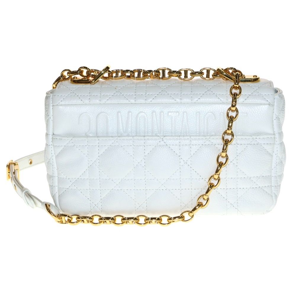 Christian Dior クリスチャンディオール カロ カナージュ スモール ショルダーバッグ チェーンバッグ ホワイト ゴールド金具 レザー