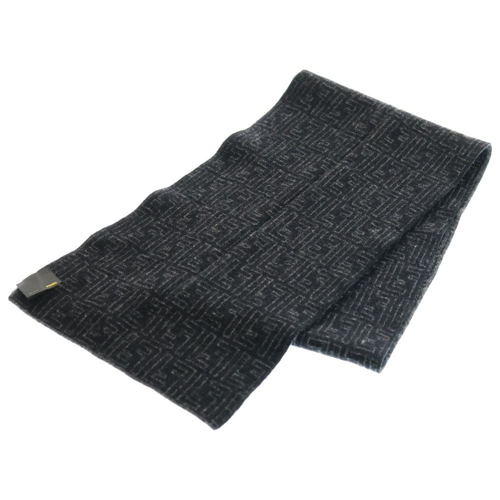 FENDI フェンディ FFロゴ総柄 ズッカ柄 ウールマフラー グレー