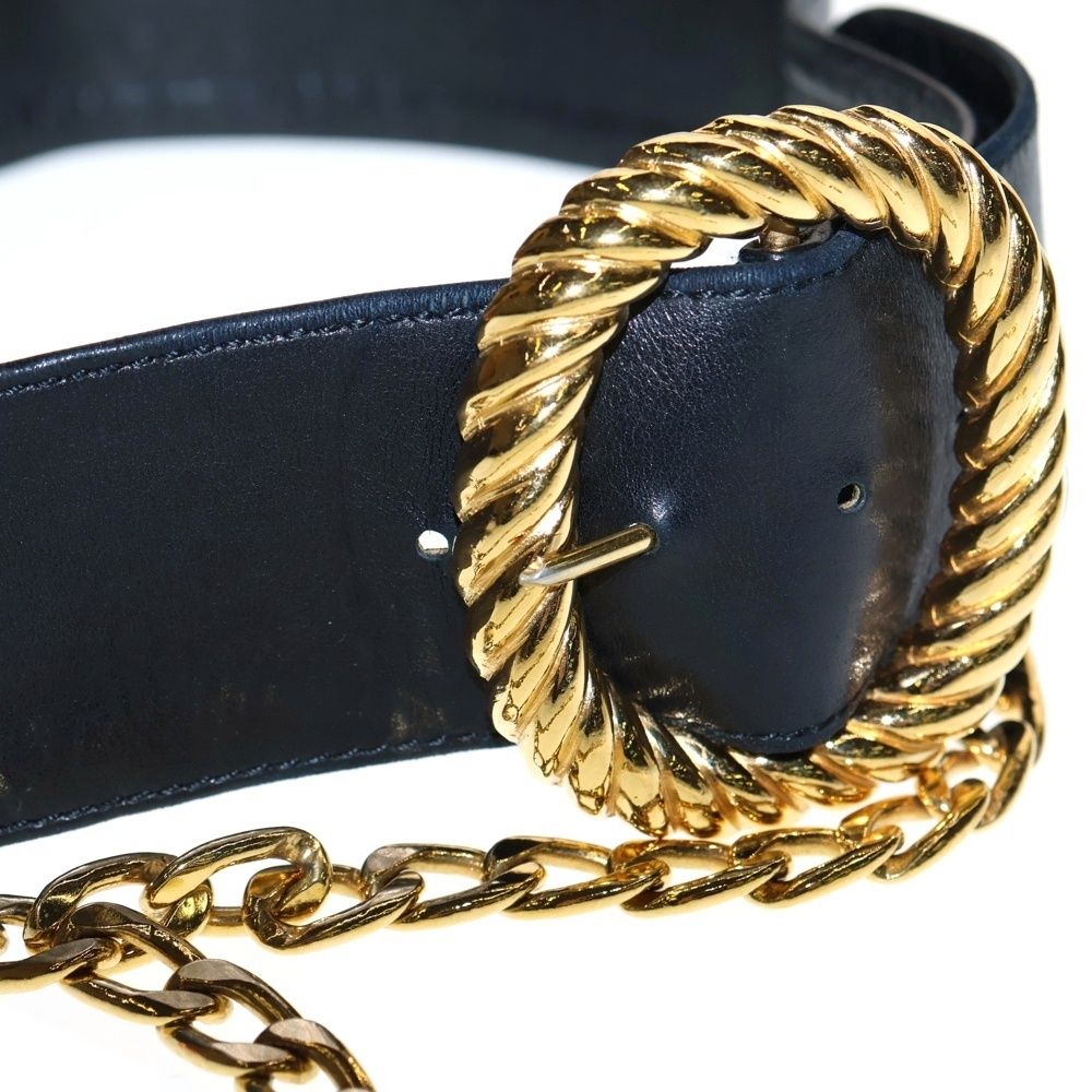 CHANEL (シャネル) カンボンコイン ベルト ブラック×ゴールド GP