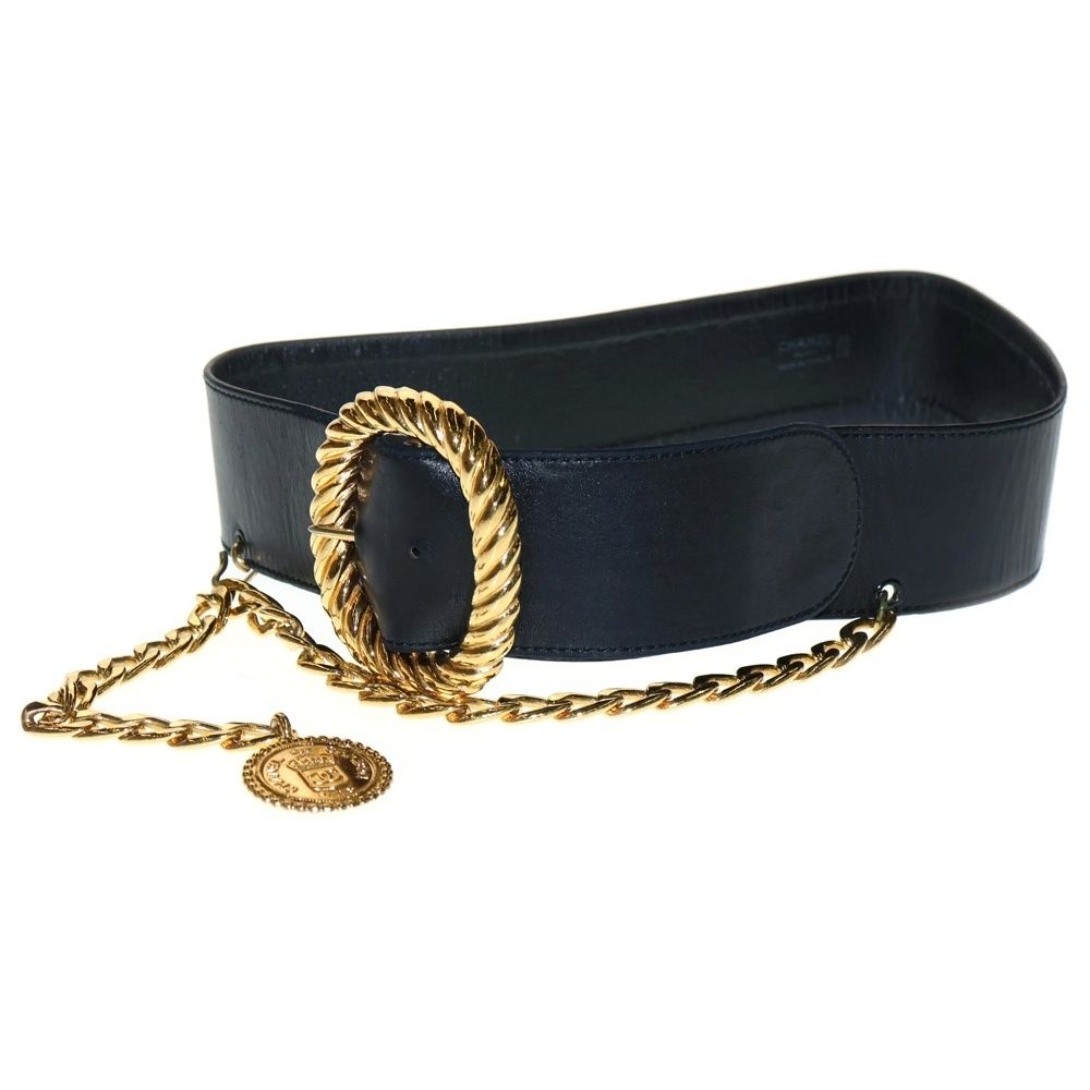 CHANEL (シャネル) カンボンコイン ベルト ブラック×ゴールド GP