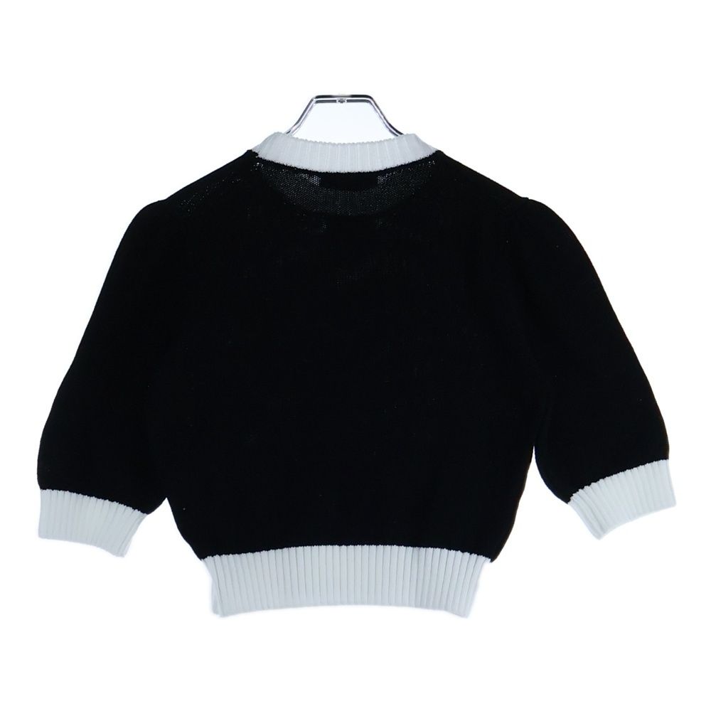 PRADA プラダ ロゴ クロップド半袖ニット セーター ブラック×ホワイト コットンレディース P 24 I 1 R