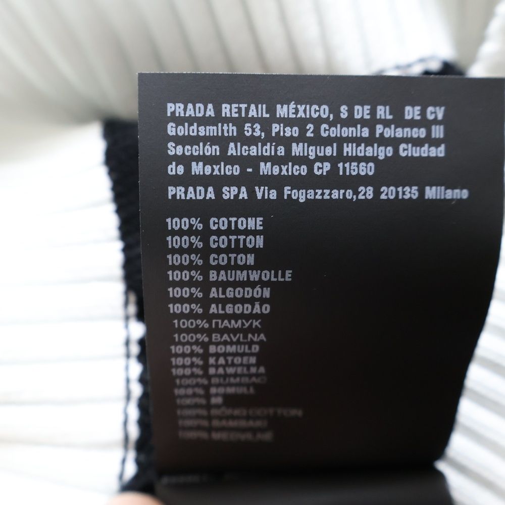  PRADA プラダ ロゴ クロップド半袖ニット セーター ブラック×ホワイト コットンレディース P 24 I 1 R 半袖(Tシャツ) Tシャツ カットソー