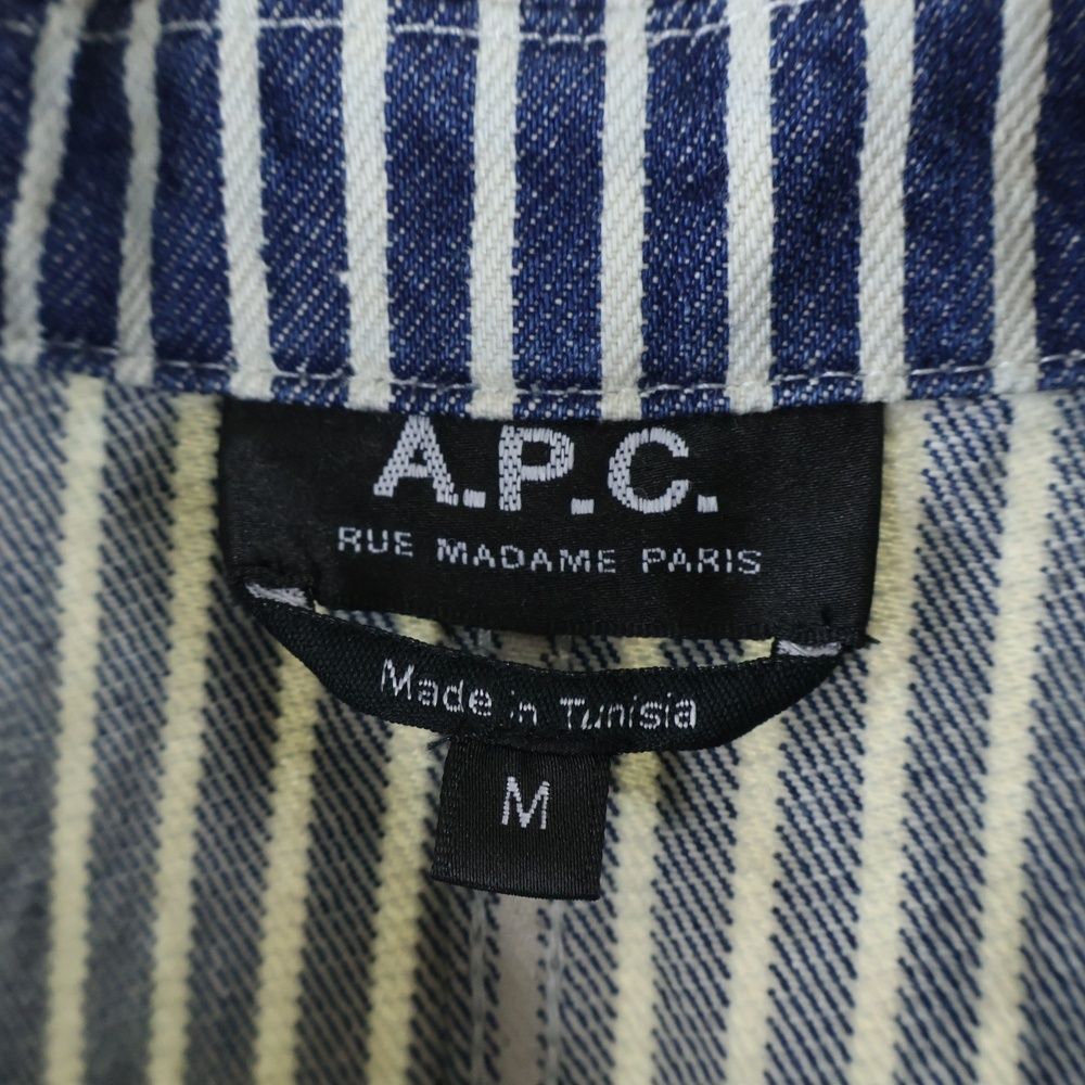 A.P.C アーペーセー パッチ ストライプ デニム カバーオール ジャケット インディゴ ホワイト KANDAIZUMI_COM