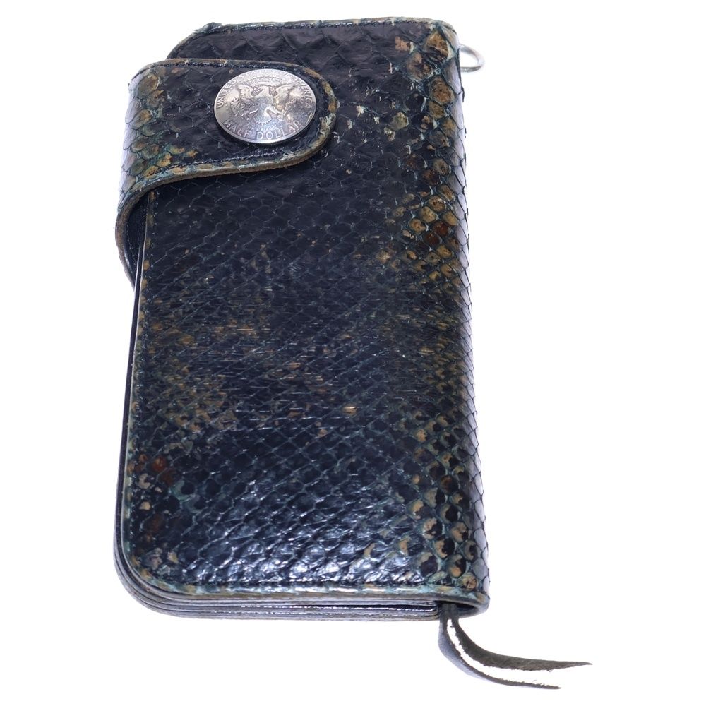 販売 NO BRAND (ノーブランド) KCs ケーシーズ パイソン コインコンチョ付き ロング バイカーウォレット ブラック NO